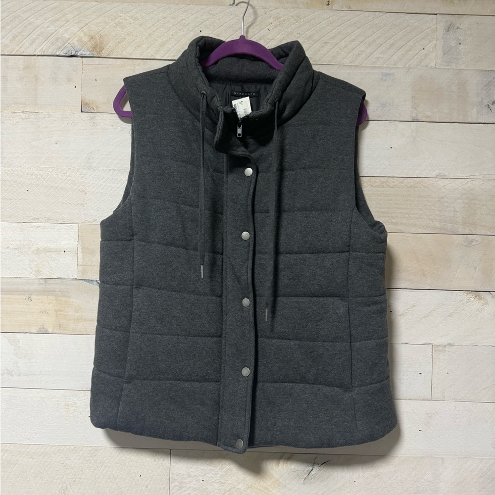 Staccato Gray Quilted Puffer Vest with High Collar